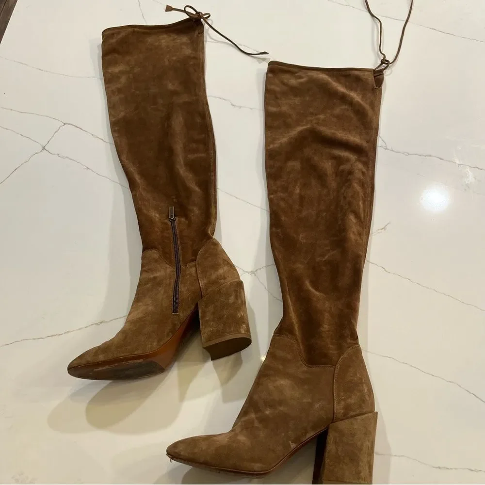 Aquatalia Walnut Suede Over the Knee Boots